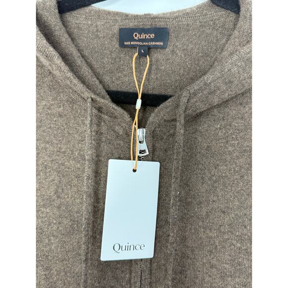 Quince 100% Mongolian Cashmere Full Zip Hoodie Brown Large Soft Luxe Knit - Picture 3 of 9